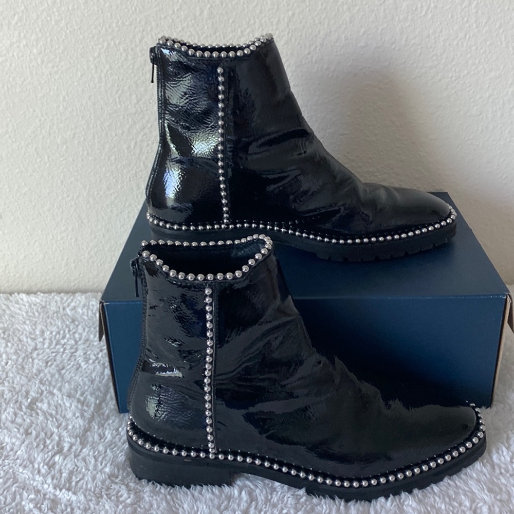 Free People+Heiress Women's Black Patent Leather Ball&Chain Ankle Boots 37/6.5